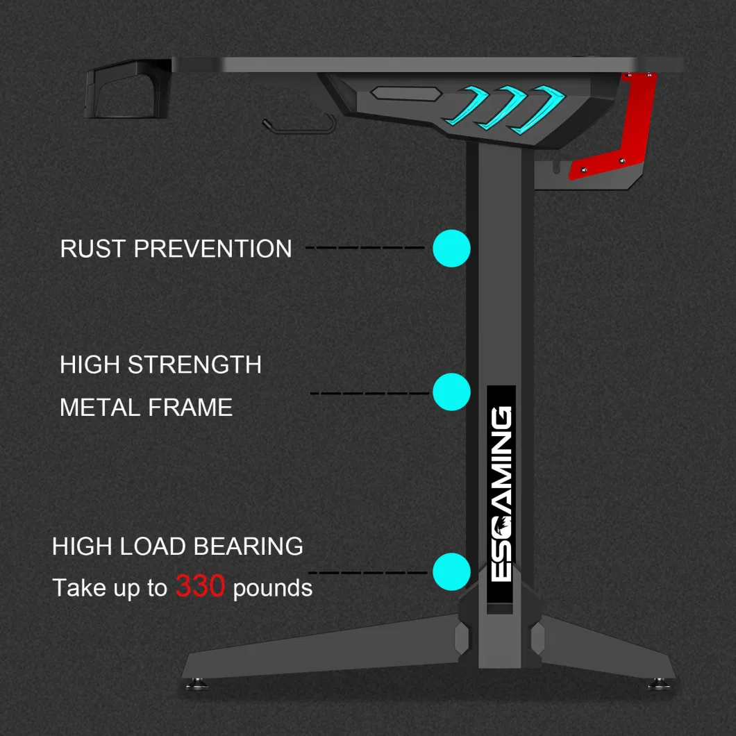 New Design Professional Cool Z-Shape Standing Modern Height Adjustable LED RGB Computer Table PC Gaming Desk